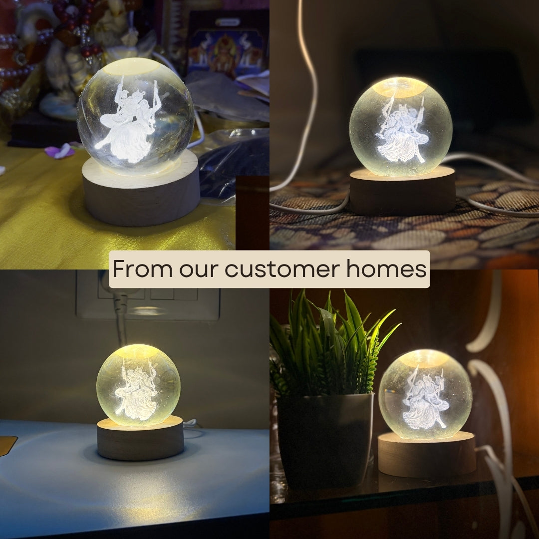 Radha Krishna 3D Crystal Ball Night Lamp