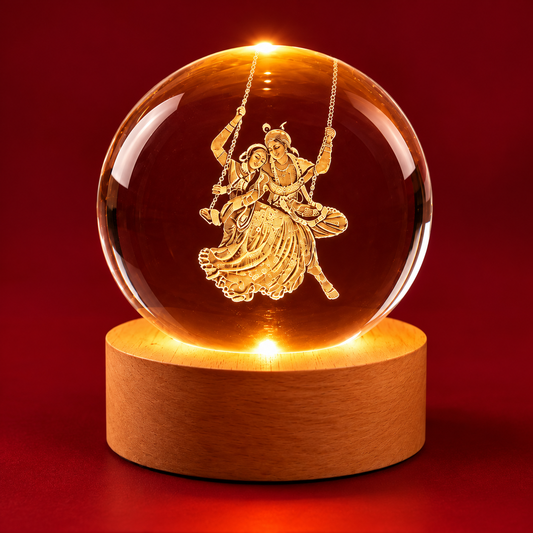 Radha Krishna 3D Crystal Ball Night Lamp