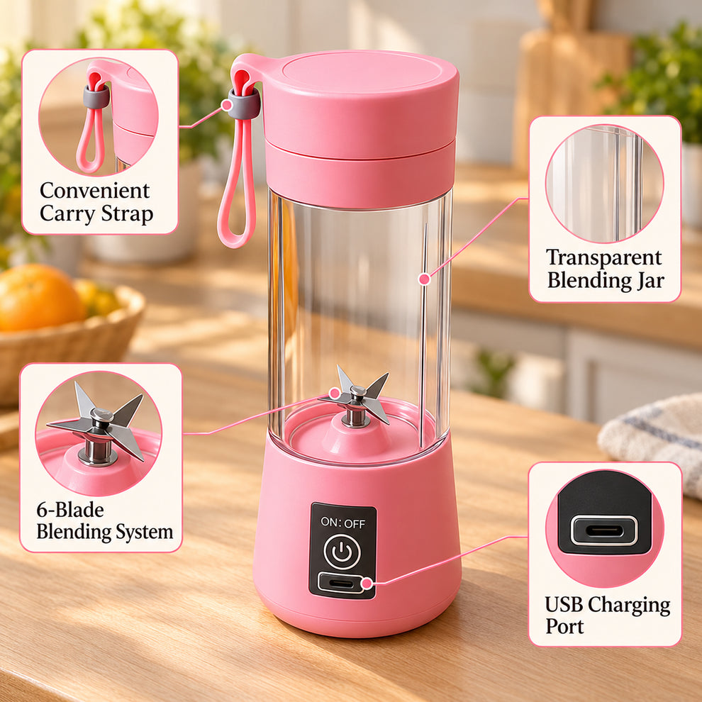 Portable USB Electric Juicer – 6-Blade Blender & Shaker |
