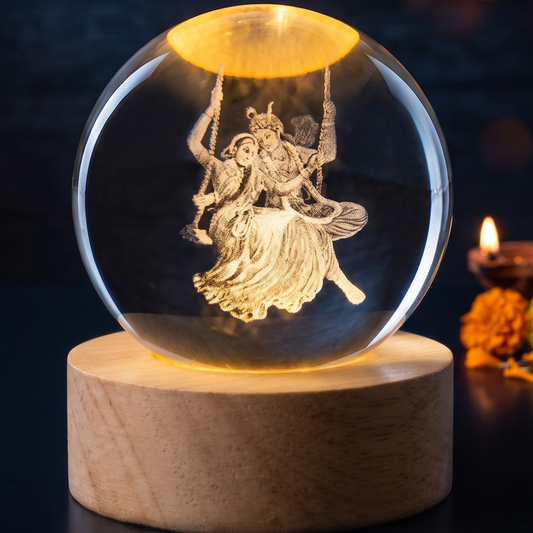 Radha Krishna 3D Crystal Ball Night Lamp